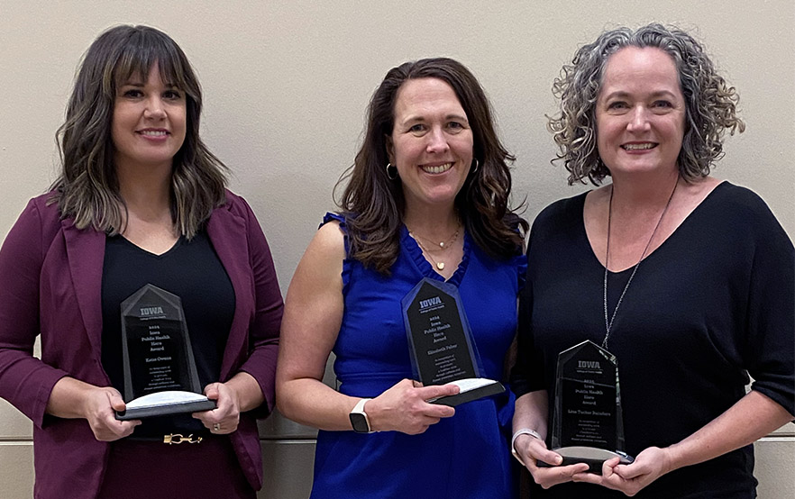 The 2024 Iowa Public Health Heroes recipients (from left) Katie Owens, Elizabeth Faber, and Lina Tucker Reinders